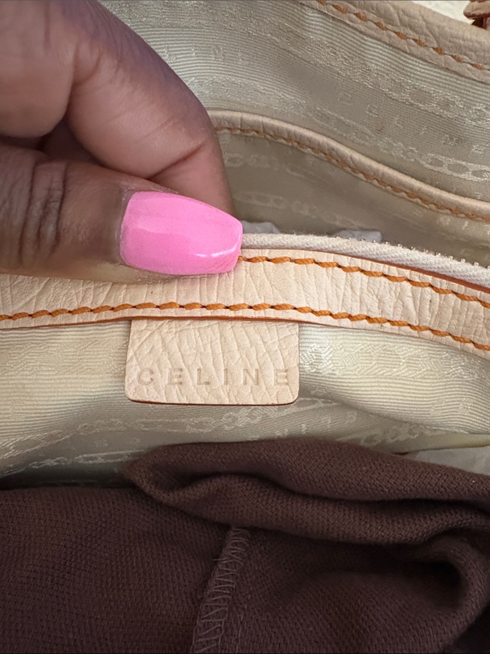 Celine Boogie Canvas Satchel - Orange & Cream Leather Trim with Tassels & Charm - Picture 4 of 16